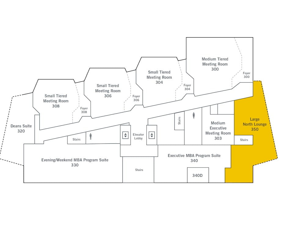 3rd floor of The Gleacher Center map, room 350 highlighted