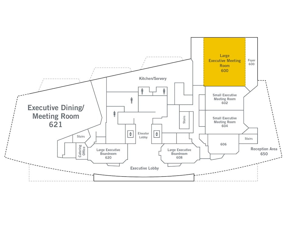 6th floor of The Gleacher Center map, room 600 highlighted