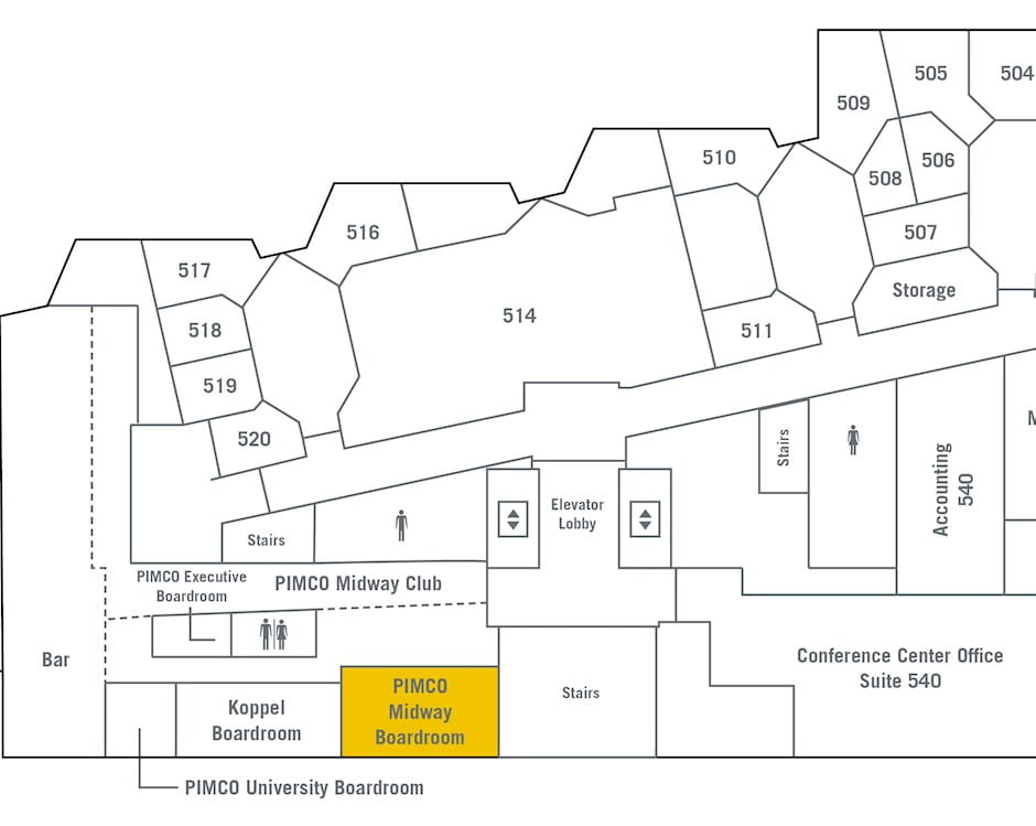 5th floor of The Gleacher Center map, PIMCO Midway Boardroom highlighted